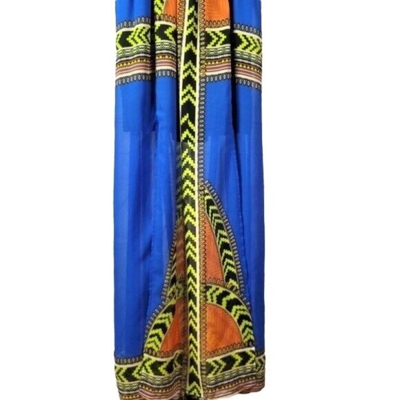 Fire Los Angeles Summer Boho Maxi Dress Overlay Blue Medium Adj Sun Tribal Mini - Picture 3 of 8